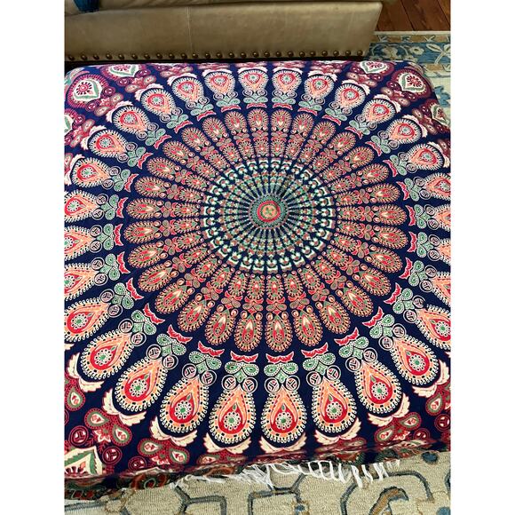 Colorful Bohemian Print Fringed Round Tablecloth - Picture 1 of 6